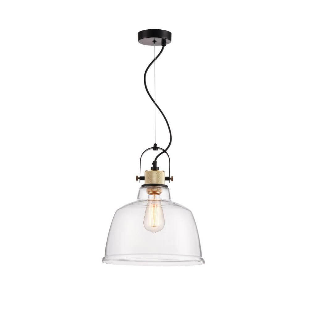 Irving Hängeleuchte Ø 30cm Industrial mit klarem Lampenschirm und goldener Fassung, ideal für industrielle Einrichtungen.