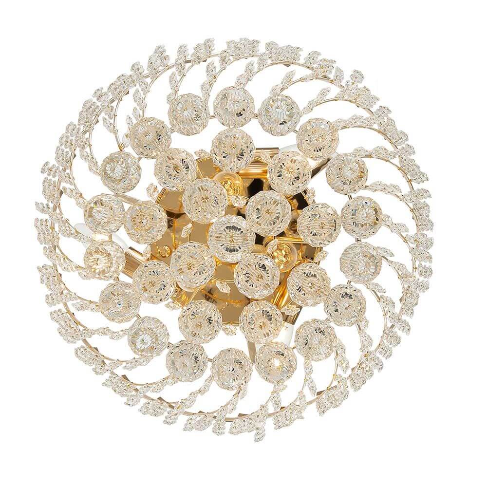 Karolina Deckenleuchte mit vergoldetem Metallrahmen und kristallenen Anhängern in verschiedenen Größen.