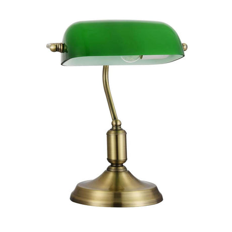 Kiwi Tischlampe Messing, Grün mit antiker Messing-Optik und grünem Glasdiffusor