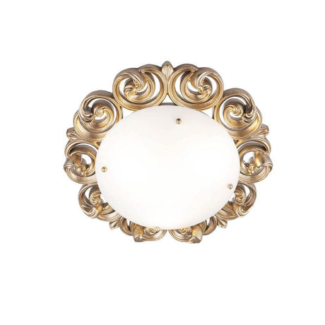 Lantana Deckenleuchte Gold, Weiß mit vergoldetem Metallrahmen und mattiertem Glasdiffusor.
