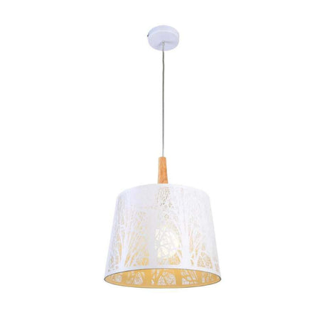 Suspension Lantern en métal avec cadre métallique blanc et design de silhouettes d’arbres.