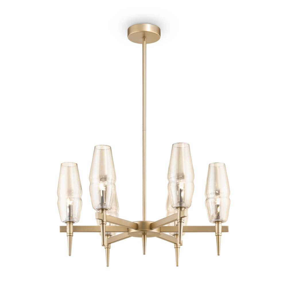 Lita Kronleuchter mit fünf Glasleuchten in modernem Design, ideal für stilvolle Innenräume.