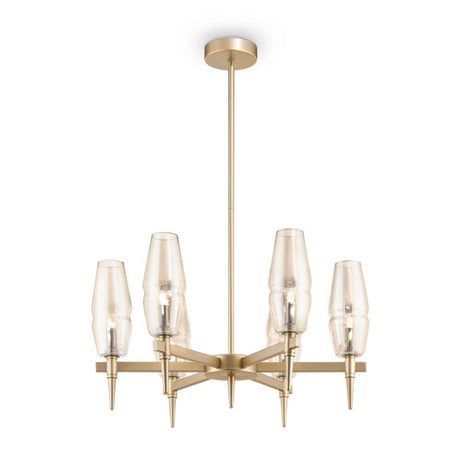 Lita Kronleuchter mit fünf Glasleuchten in modernem Design, ideal für stilvolle Innenräume.