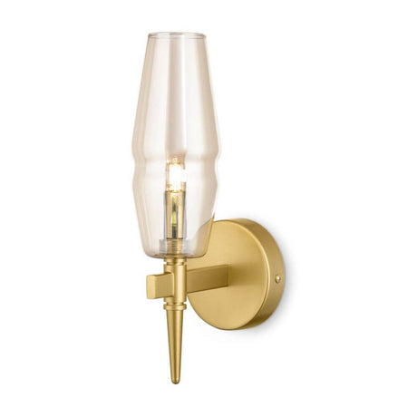 Lita Wandleuchte in modernem Design mit goldenem Gestell und gläsernem Lampenschirm.