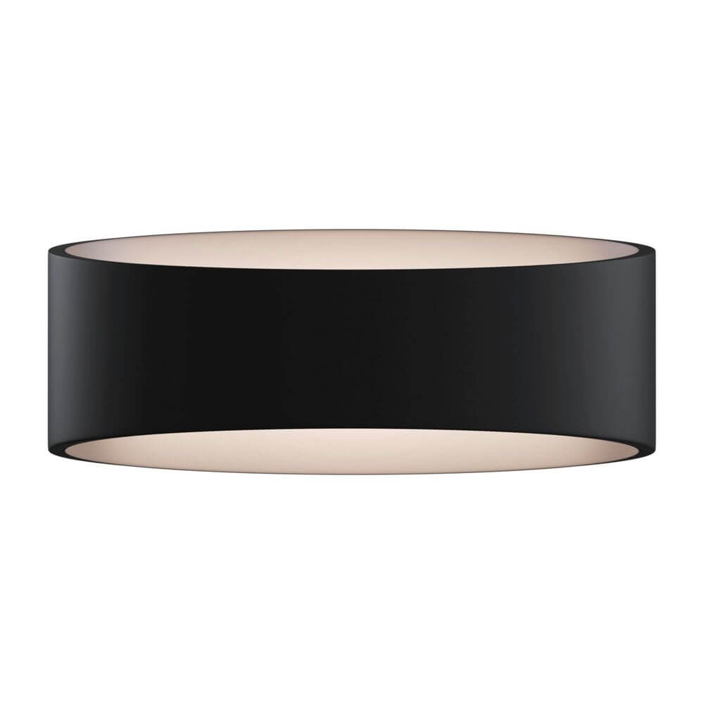 Marcus LED-Wandleuchte in modernem, schwarzem Design mit elegantem, runden Gehäuse.