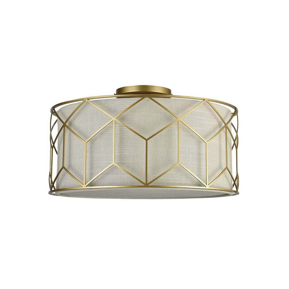 Elegante Messina Deckenleuchte Gold mit Metallrahmen und Leinenbezug für stilvolle Innenräume.