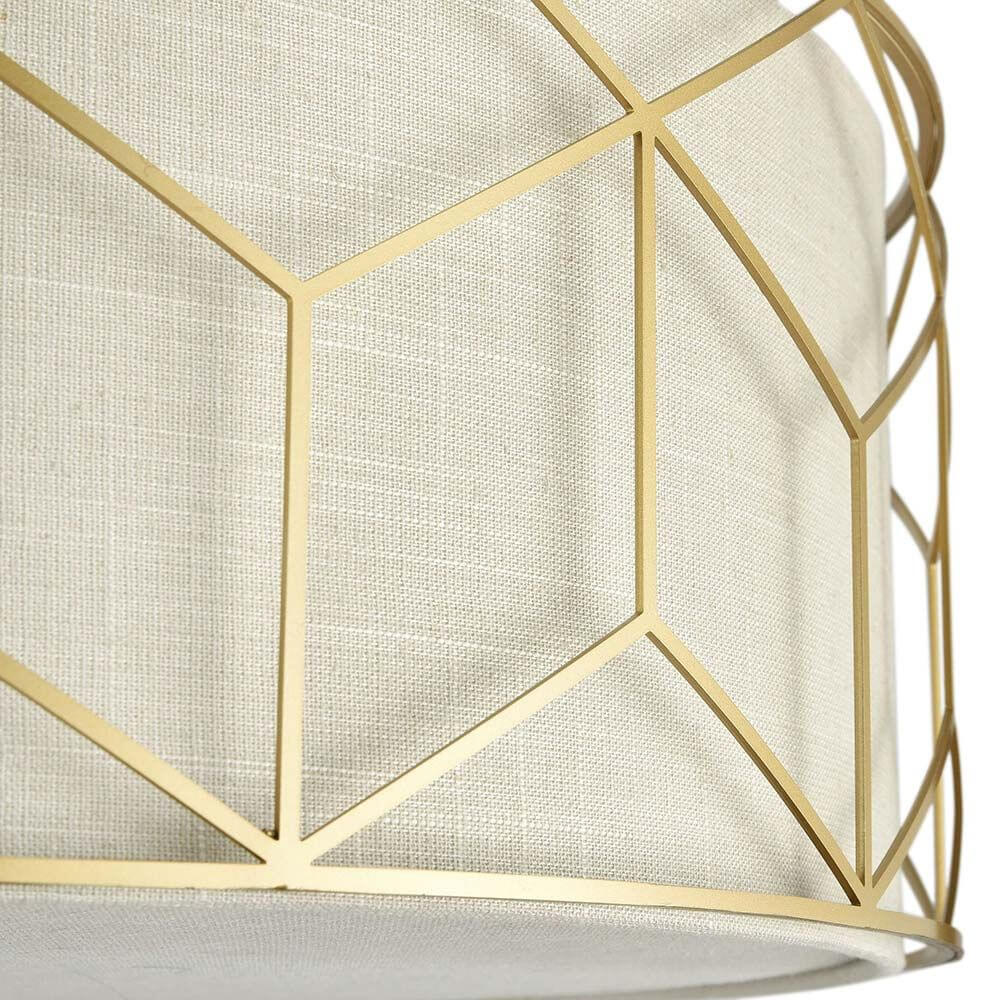 Messina Deckenleuchte Gold mit geometrischem Metallrahmen und Leinenbezug.