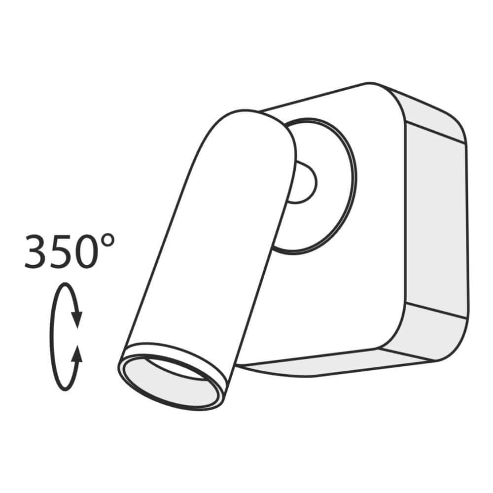 Mirax LED-Wandspot 350° drehbar mit 350-Grad-Drehmechanismus für flexible Beleuchtung.