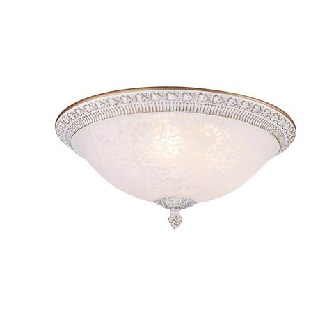 Pascal Deckenleuchte 3-flammig, weiße Glasschale mit ornamentalem Metallring, Frontalansicht