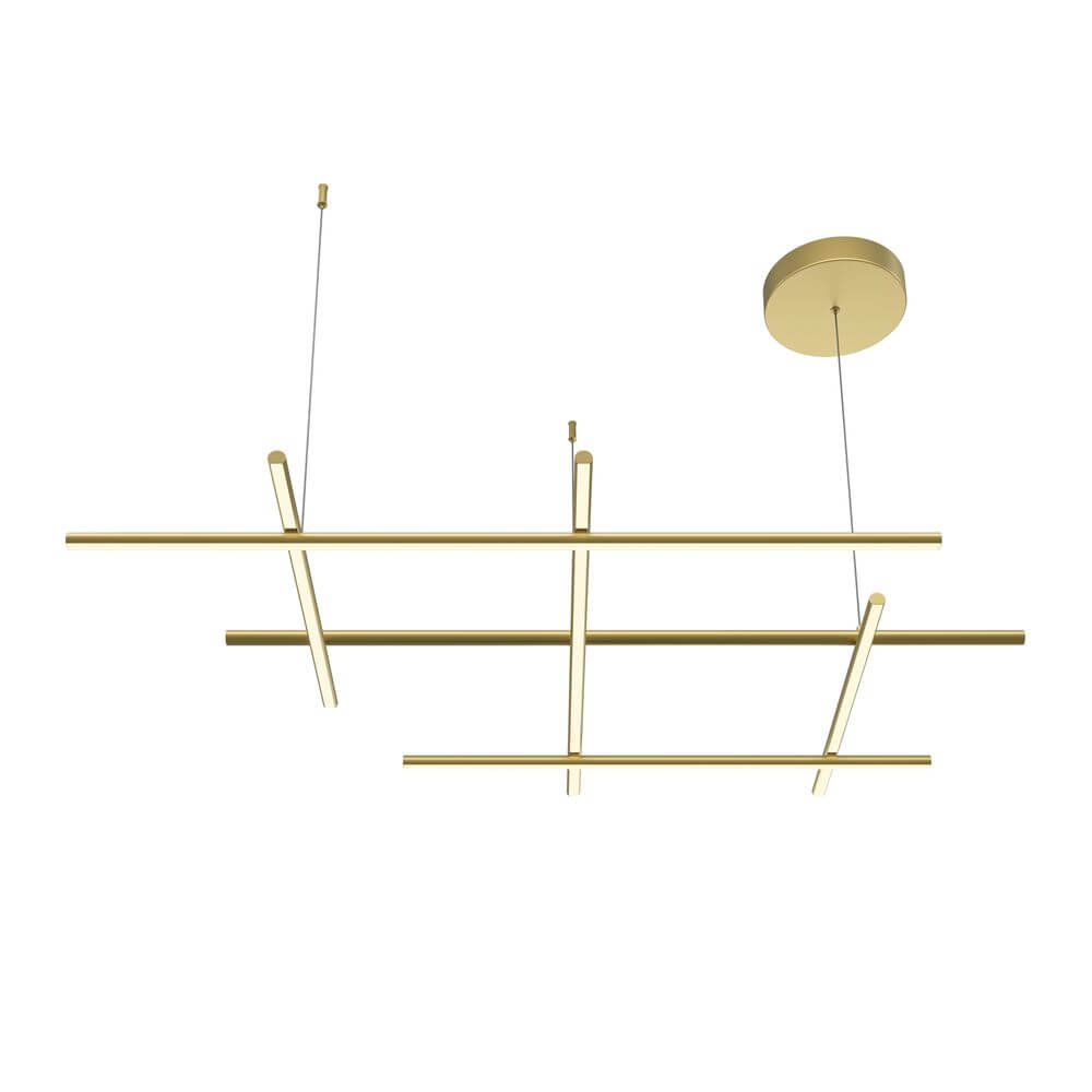 LED Pendelleuchte Radiance Gold 3000K in modernem Design mit goldenen Leuchtenstäben.