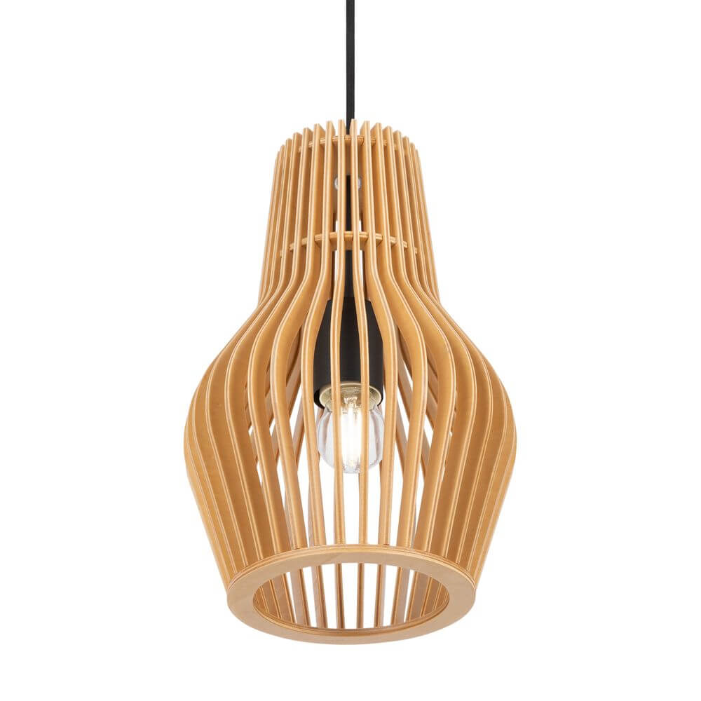 Holz Hängeleuchte Roots in Tropfenform - elegante Holzleuchte mit modernem Design.
