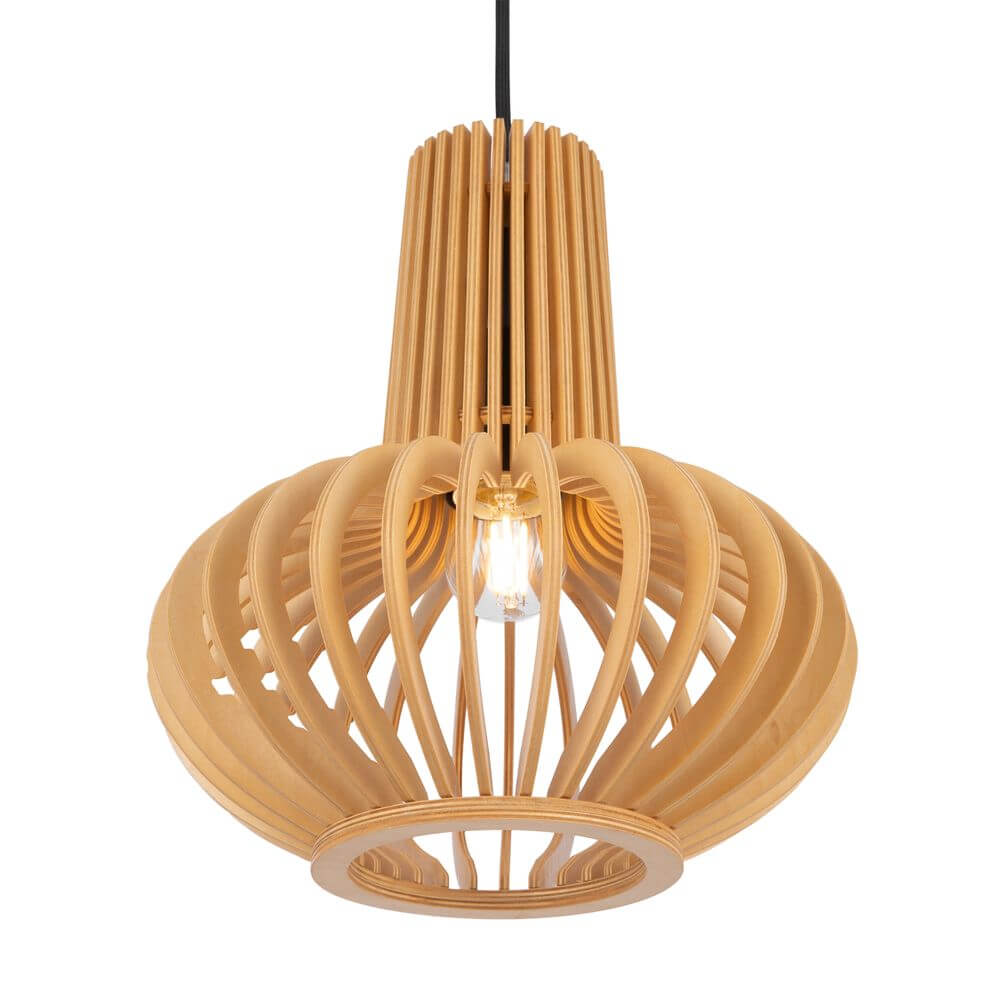 Ovale Holz Pendelleuchte Roots in modernem Design mit einzigartiger Holzstruktur für stilvolle Innenräume.