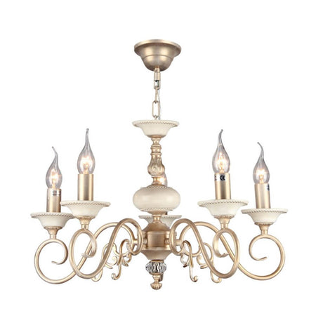 Perla Kronleuchter Creme, Gold mit Metallrahmen und creme-goldfarbenem Dekor, ideal für elegante Beleuchtung.
