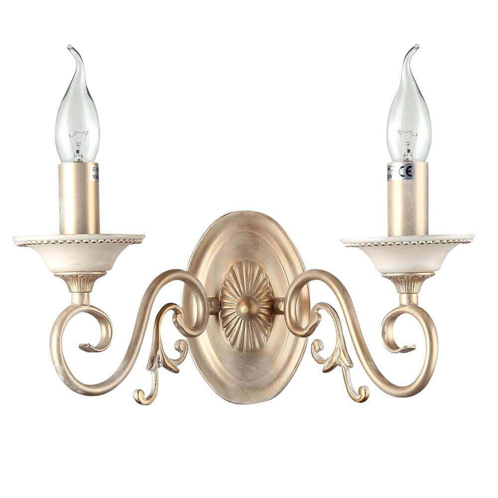 Perla Wandleuchte mit creme-goldfarbenem Dekor und Metallrahmen, elegantes Wandlicht.