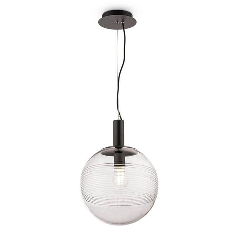 Perlas Pendellampe Glas mit klaren und weißen Lampenschirmen, schwarz lackierten Metallbeschlägen.