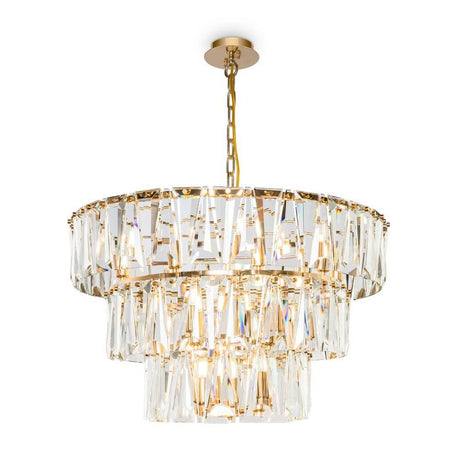 Puntes Pendelleuchte 18-flammig mit eleganten Kristallen und goldener Kette, ideal für stilvolle Innenräume.