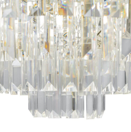 Suspension Revero à 16 lumières avec pendentifs en cristal à plusieurs niveaux et éléments métalliques laqués.
