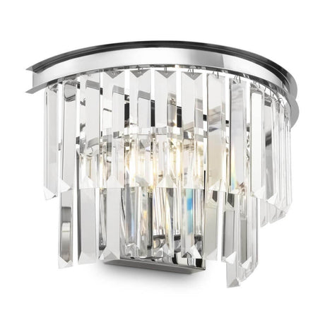 Revero wall light with multi-tier crystal pendants and lacquered metal fittings in chrome.