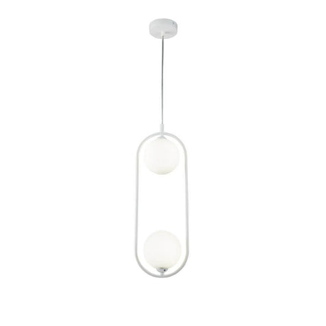 Suspension Ring à 2 lumières avec modernes sphères en verre blanches au design minimaliste.