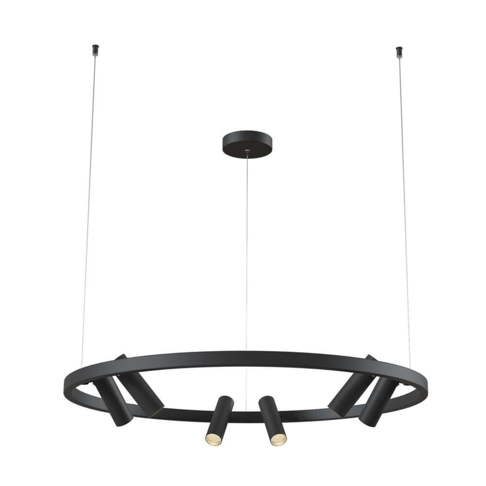 Satellite LED-Hängeleuchte in Schwarz mit drei LED-Lichtern und modernen Design-Elementen.