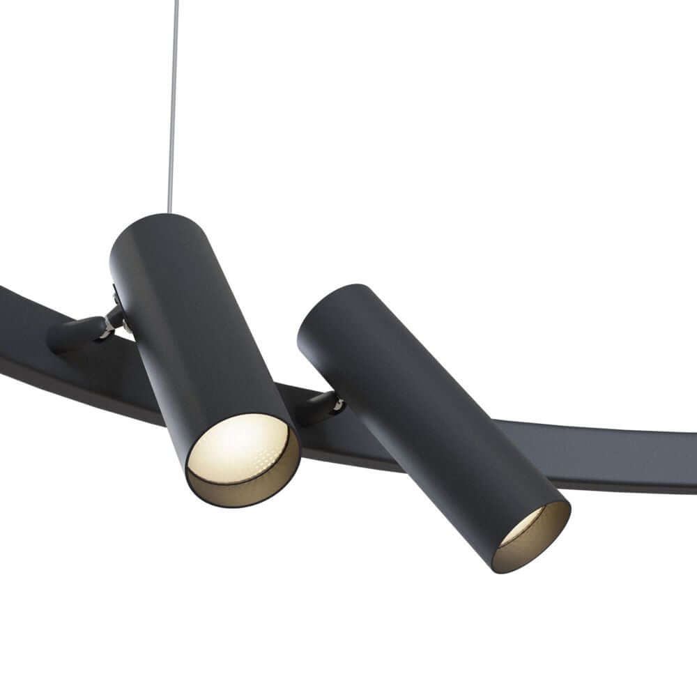 Satellite LED-Hängeleuchte mit zwei schwarzen, zylindrischen Leuchten und modernem Design.