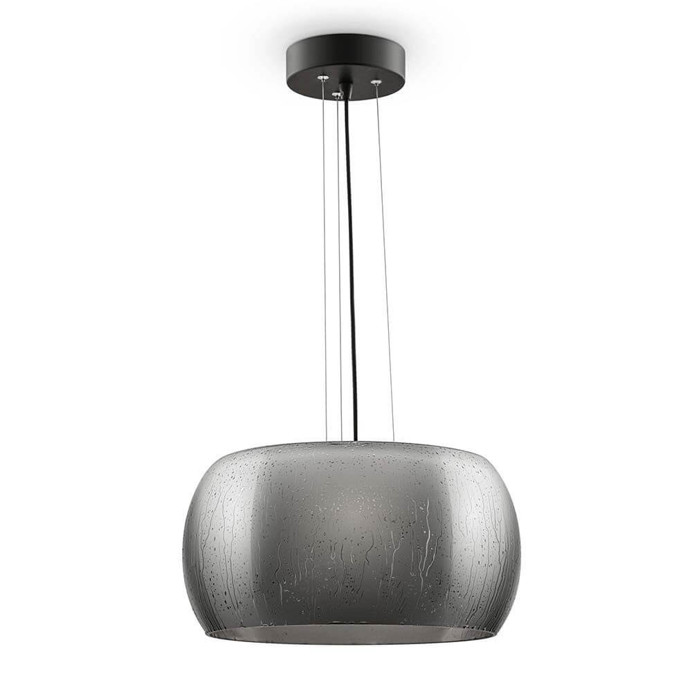 Solen LED Pendelleuchte mit rauchfarbenem Lampenschirm und verstellbarer Höhe durch Seile.