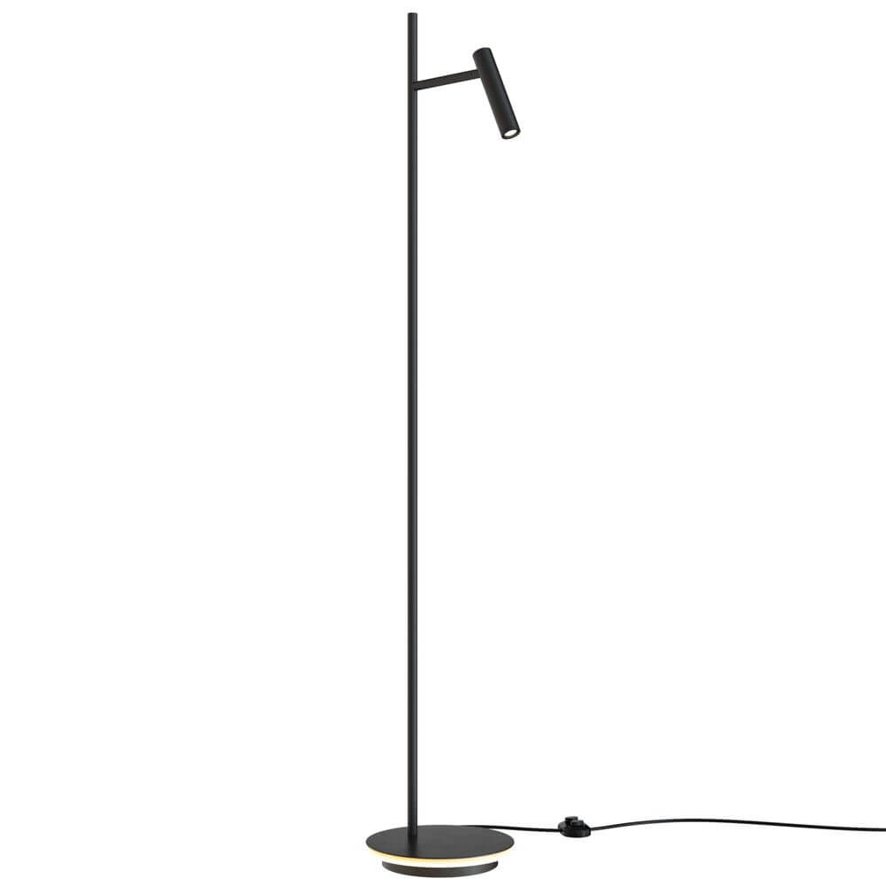 LED Stehleuchte Estudo Schwarz Schirm Drehbar mit schlankem Design und drehbarem Schirm für vielfältige Beleuchtung.