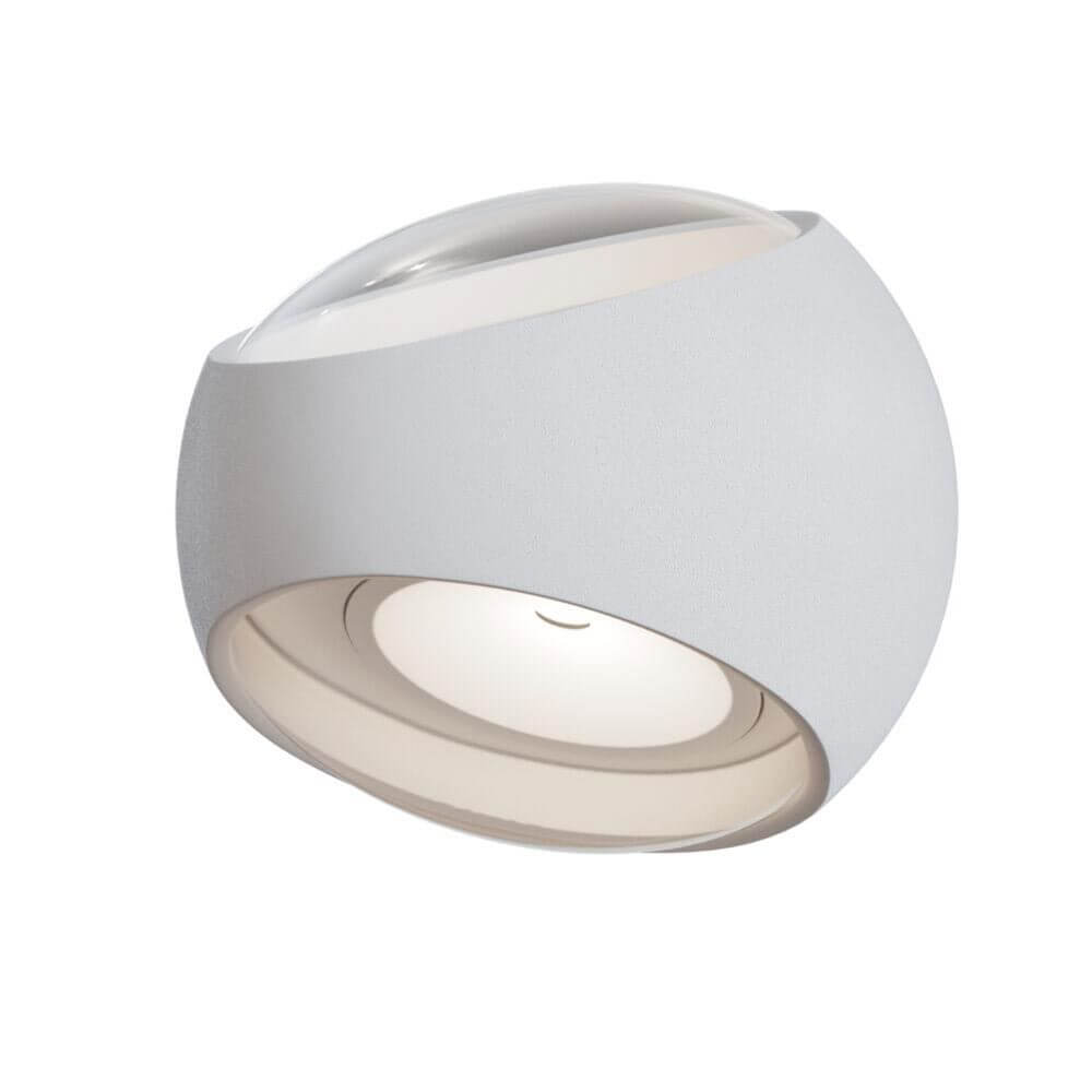Stream LED Außen-Wandleuchte IP54 in weißem kugelförmigen Aluminiumgehäuse mit diffusen Lichtdesign.