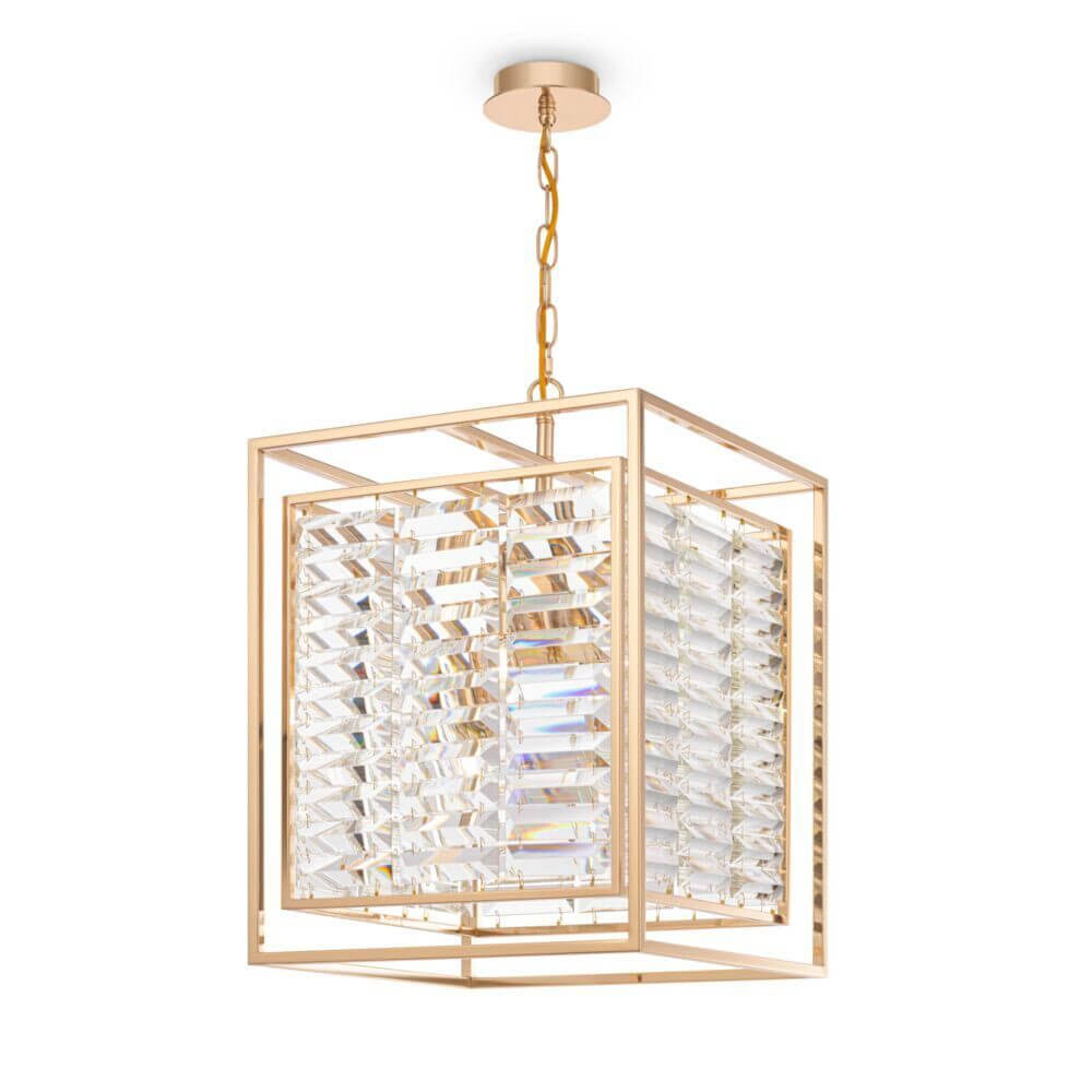 Tening 4-flammige Pendelleuchte in Gold mit klaren Kristallakzenten.
