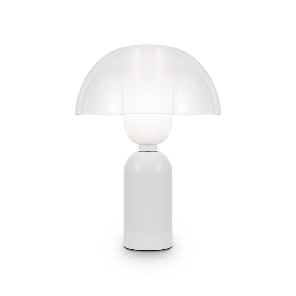 LED Tischleuchte Memory Ø 30cm in stylischem Design mit transparentem Schirm und weißem Sockel