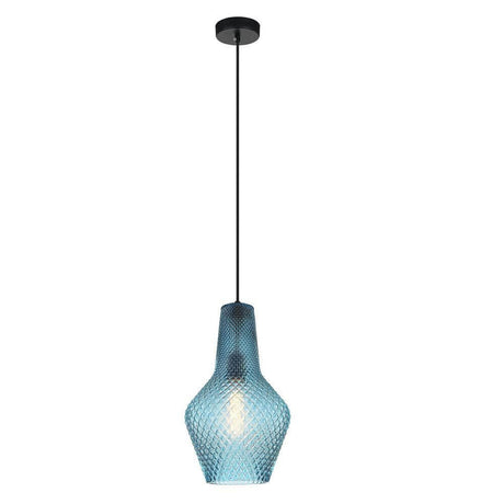 Tommy Pendelleuchte Big aus blasgeformtem Glas mit geriffelter Oberfläche in Blau.