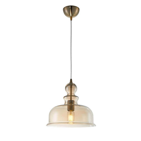 Suspension Tone en verre avec cadre métallique et diffuseurs ambrés, réglable en hauteur.
