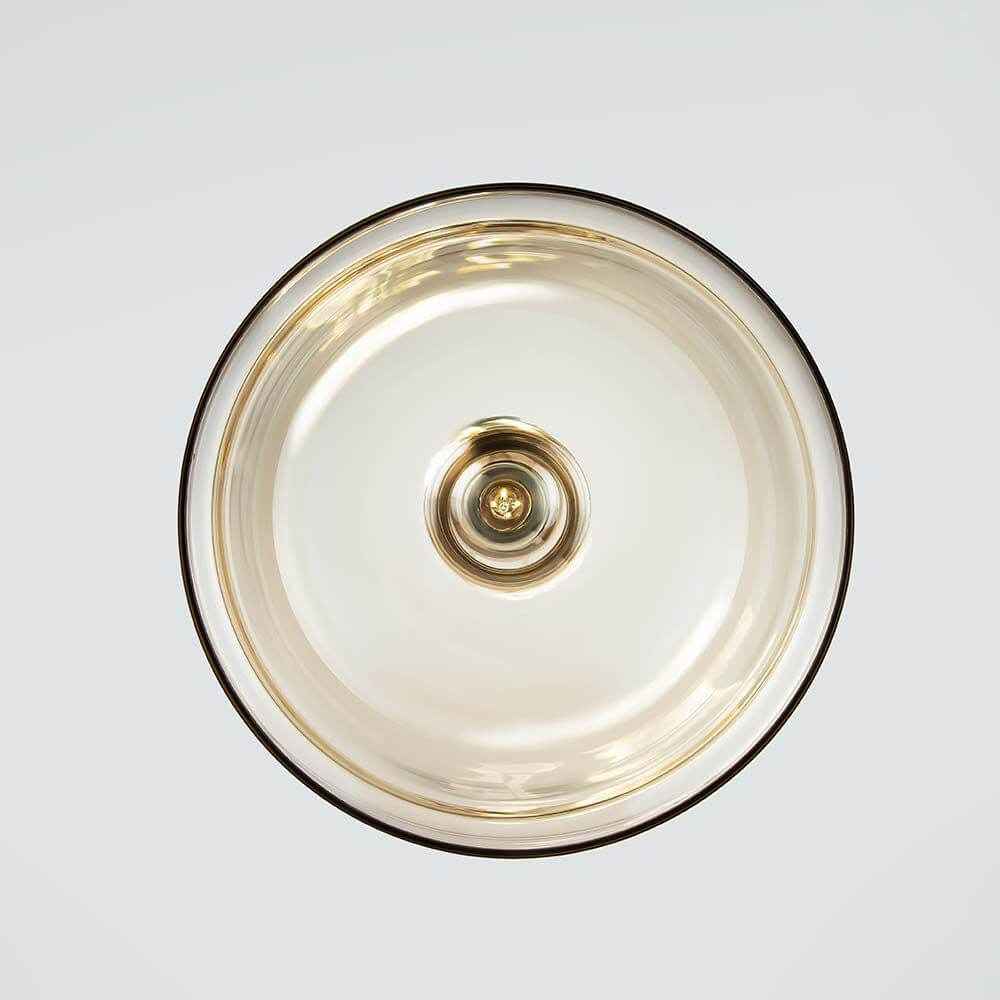Tone Pendelleuchte Glas mit bernsteinfarbenem Diffusor und Metallrahmen von oben
