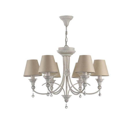 Torino lysekrone 6-pære. Antik hvid med elegante stofnuancer og buet design.
