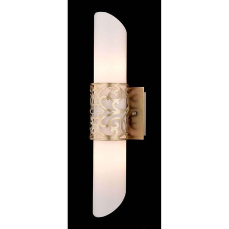 Venera wall light brass, white with metal frame and fabric cover, elegant stencil decor.
