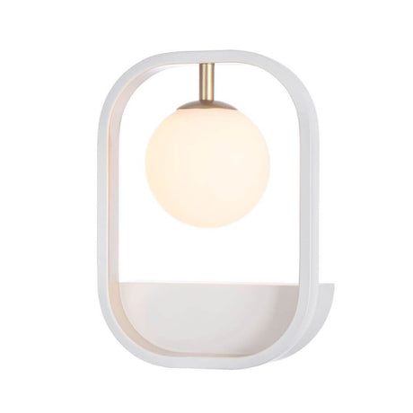 Wandleuchte Avola mit mattem weißen Metallrahmen und gläsernem Diffusor, stilvolles modernes Design.