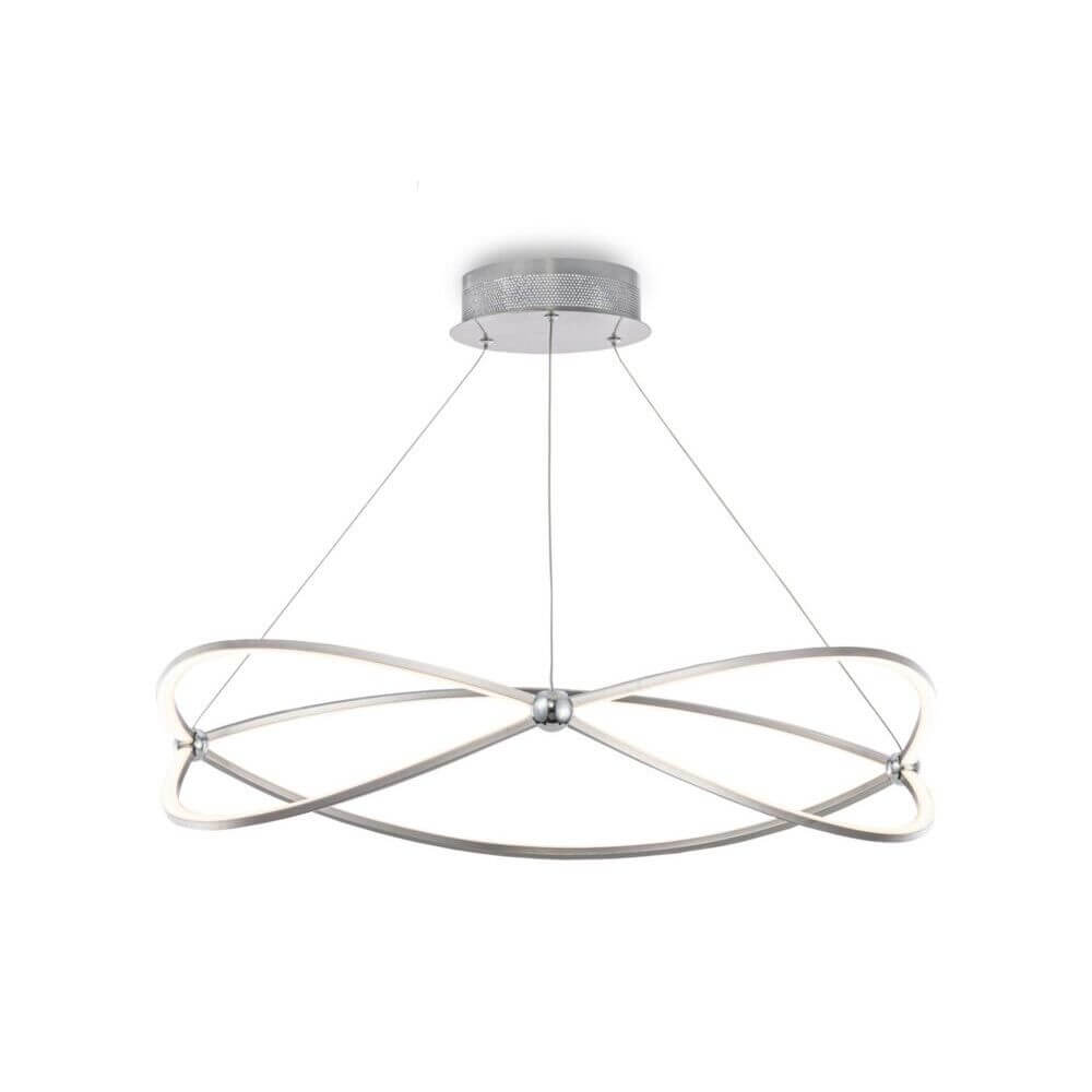 Weave LED-Hängelampe mit futuristischem Design und opalem Diffusor für modernen Lichtfluss.