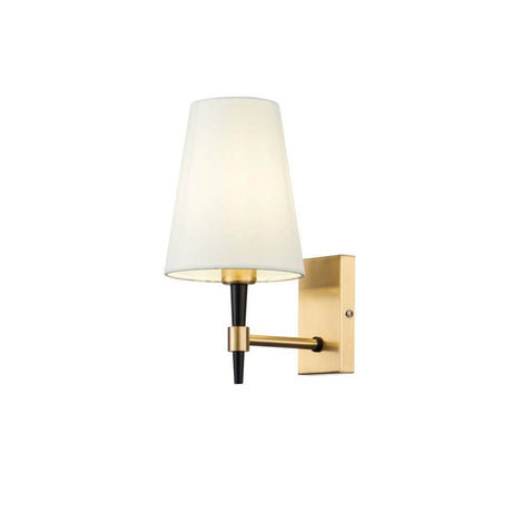 Zaragoza Wandleuchte Messing, Weiß – Wandlampe mit poliertem Messing und weißem Stoffschirm