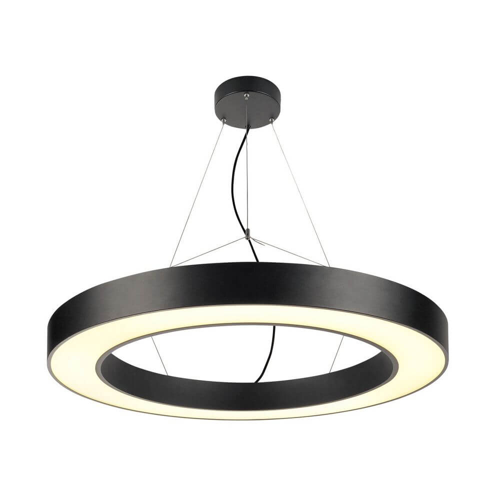Medo Pro 90 Ring LED Pendelleuchte Schwarz mit dimmbaren LED Modulen und Aluminiumrahmen.