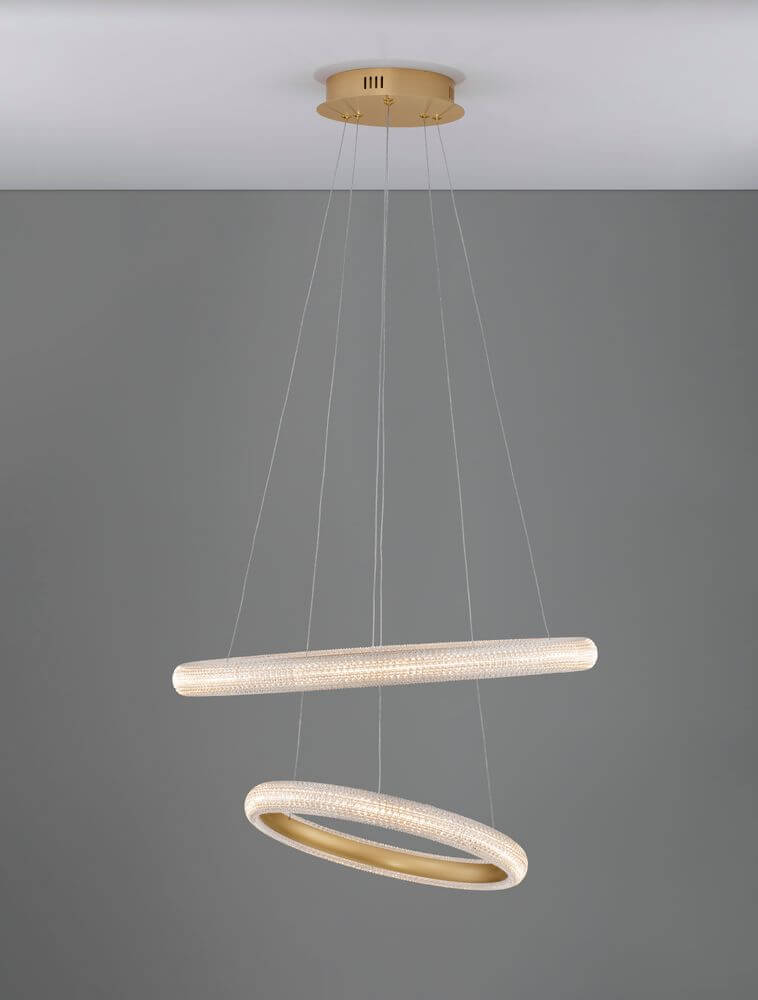 Medora LED Pendelleuchte 2-flammig Ø 59cm 3000K Messing-Gold, elegante Hängeleuchte für modernen Wohnstil.