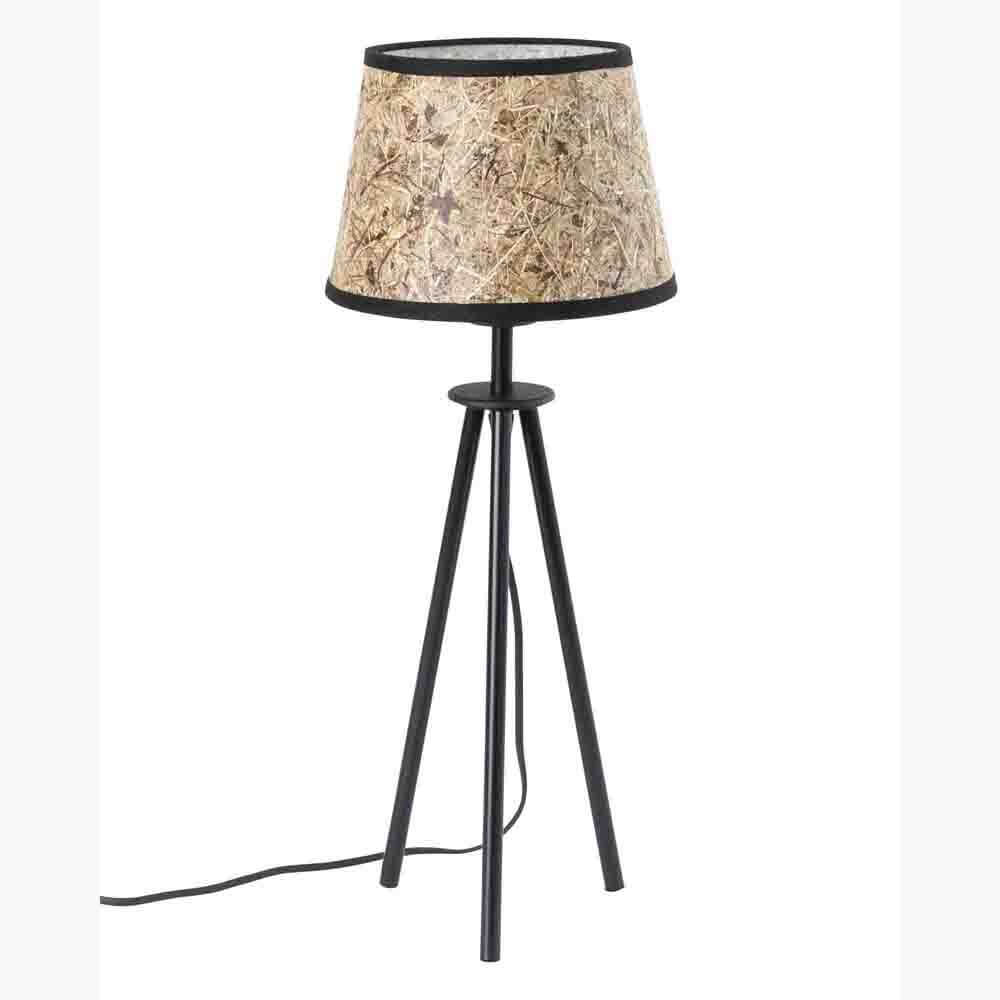 Metall Dreibein-Tischlampe mit Heuschirm im modernen Design, ideal für eine elegante Raumgestaltung.