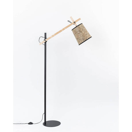 Metall Stehleuchte mit Heuschirm, schwenkbare Leselampe aus Holz und Heu, modernes Design