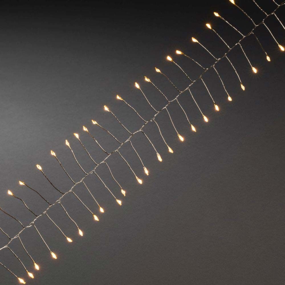 1,5m Micro LED Lichterkette Firecracker mit Timer 60 bernsteinfarbene Dioden batteriebetrieben Innen auf silberglänzendem Draht