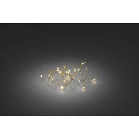 4m Micro LED string lights timer 40 warm white diodes battery-operated indoor brass-colored wire on a dark background.