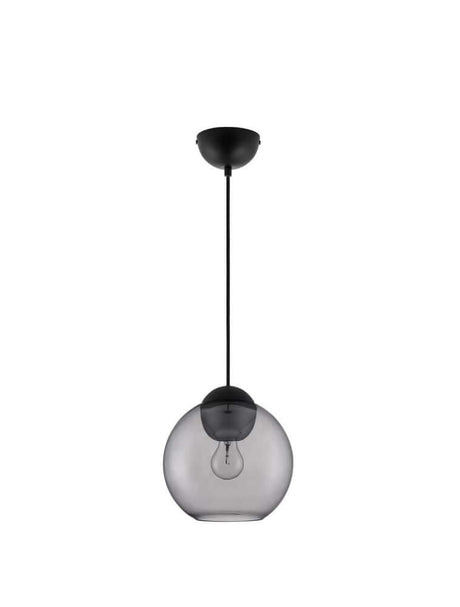 Midori pendant light E27 Ø 24cm with matte black metal head and smoked glass shade for elegant lighting design.