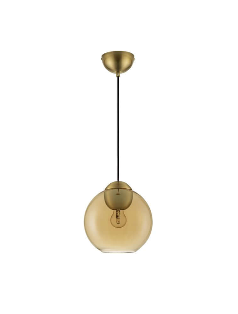 Midori Pendelleuchte E27 Ø 24cm in Rauchglas mit schwarzem Metallkopf für modernes Wohndesign.