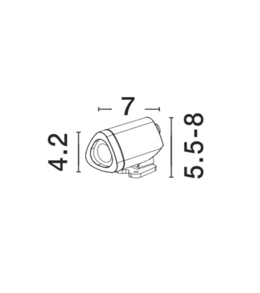 Mini LED Außenwandleuchte 3000K Schwarz IP65 technische Zeichnung mit Maßen 4,2 cm, 7 cm und 5,5-8 cm.