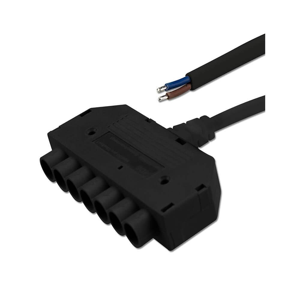 Mini-Plug 6-fach Verteiler weiblich 1m 2x0.75 Schwarz max. 24V/10A mit offenem Kabelende