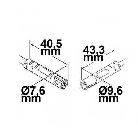 Technische Zeichnung der Mini-Plug Verlängerung männlich/weiblich 1m 2x0.75 Schwarz max. 24V/6A mit Maßen.