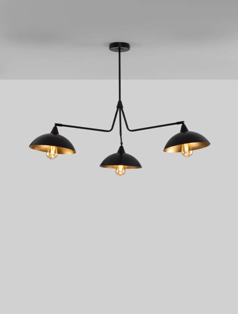 Mirba Pendelleuchte 3-flammig Ø 113cm Schwarz, Gold im modernen Design mit goldfarbenem Innenleben.